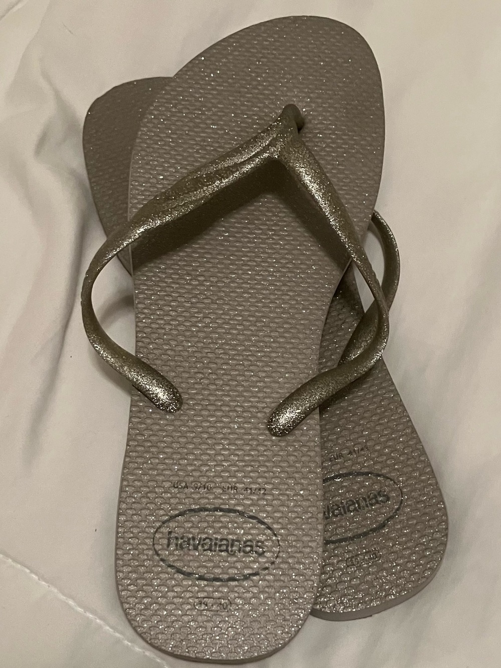Havaianas Sparkly Silver-Grey Flip Flops